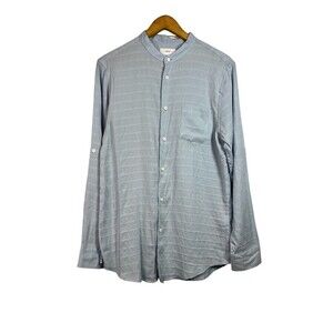 Onia Mens Eddy Striped Mandarin Collar Shirt Blue White Size M